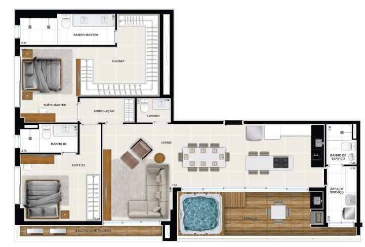 Planta 14 - 2 dorm 136 83m� - cobertura horizontal