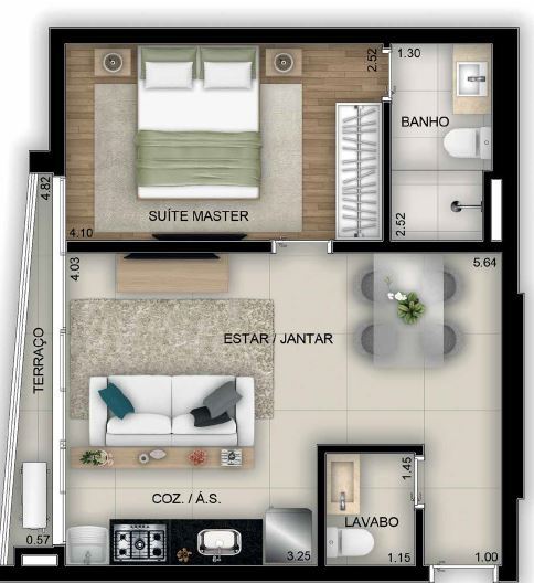Planta 01 - 1 dorm 44 82m�