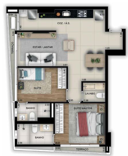 Planta 05 - 2 dorm 70 25m�