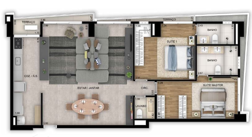 Planta 09 - 2 dorm 106 11m� - op��o