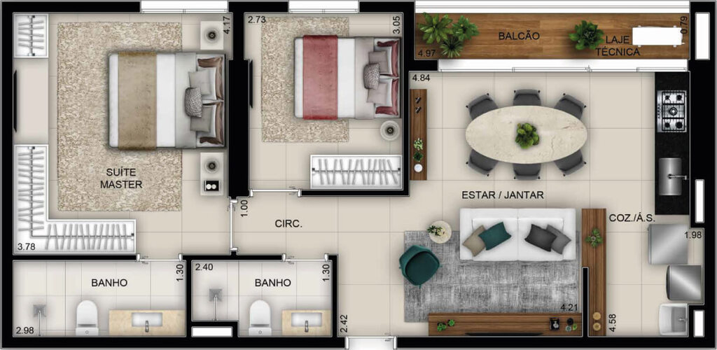 Planta 05 - 2 dorm 73m�