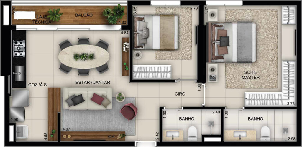Planta 04 - 2 dorm 72m�