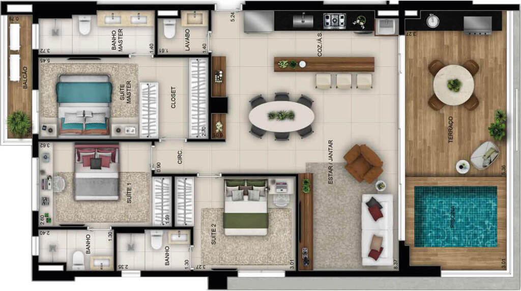 Planta 07 - 3 dorm 139m�