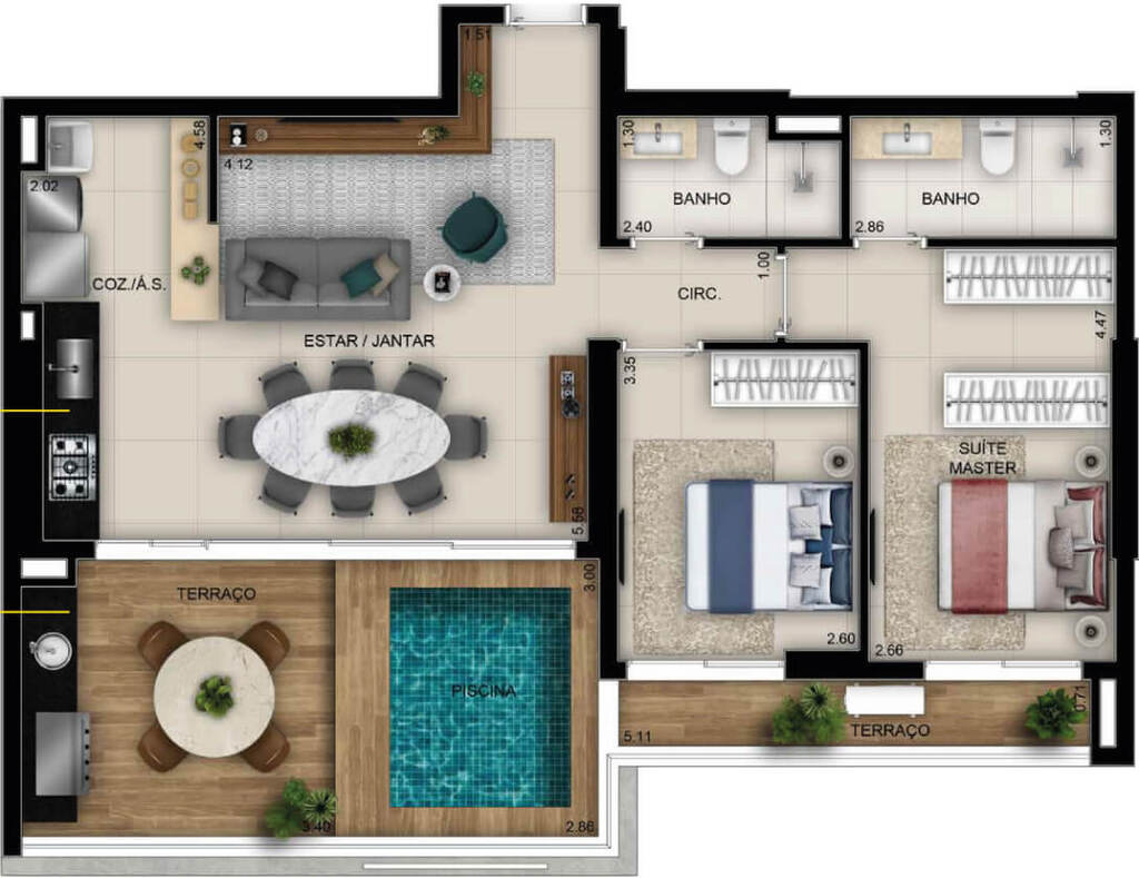 Planta 06 - 2 dorm 96m�