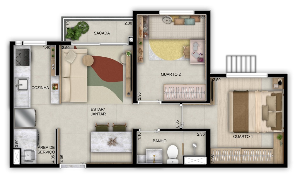 Planta 01 - 2 dorm 43m�