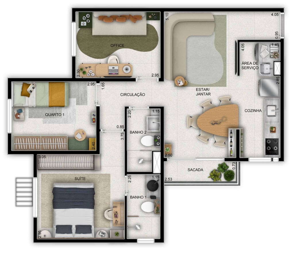 Planta 02 - 3 dorm 61m�