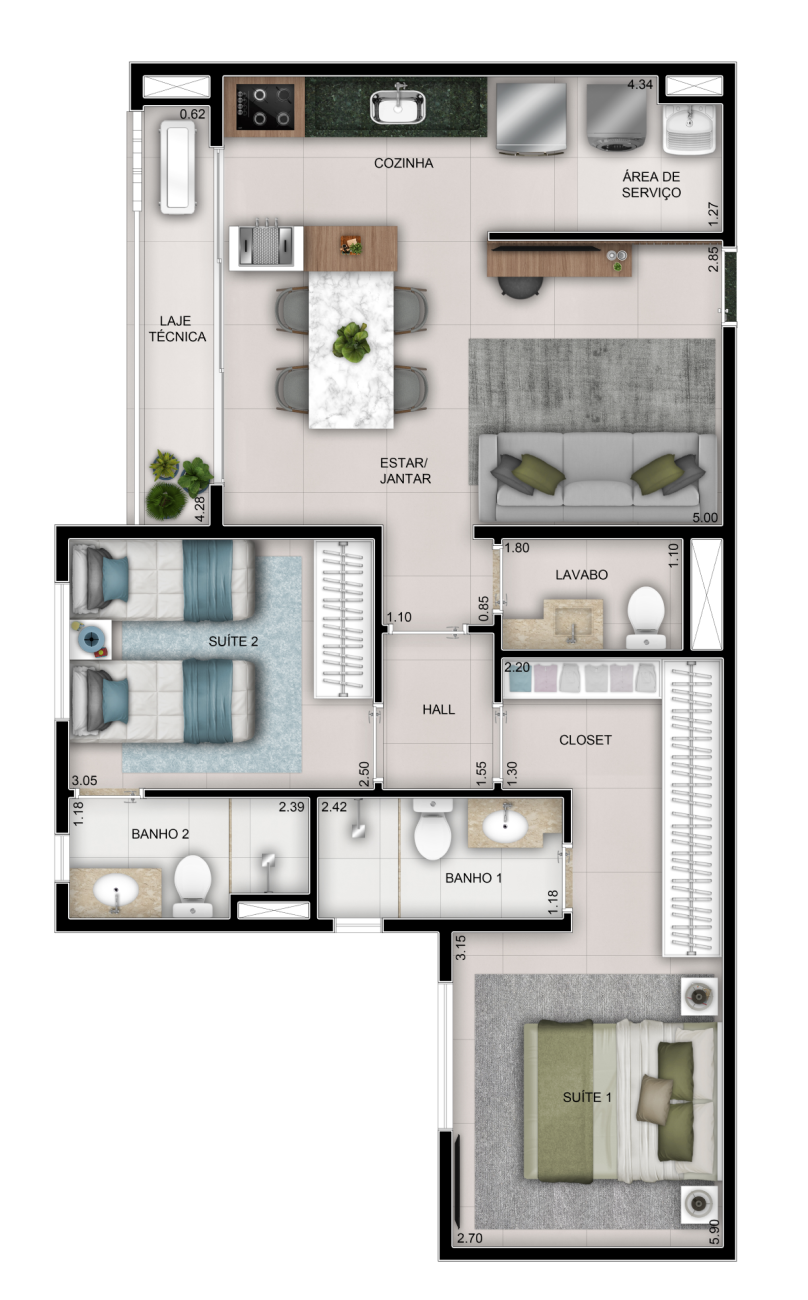 Planta 02 - 65m� 2 dorm
