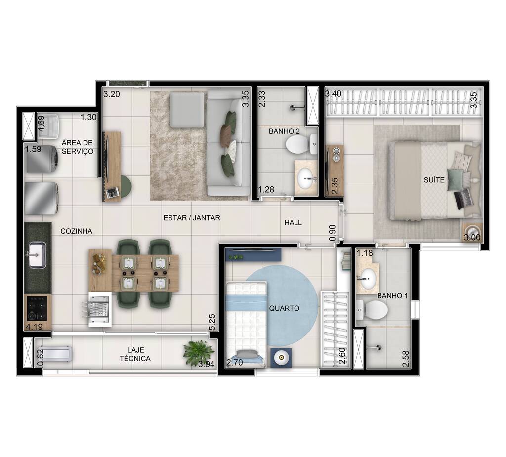 Planta 01 - 2 dorm 60m�