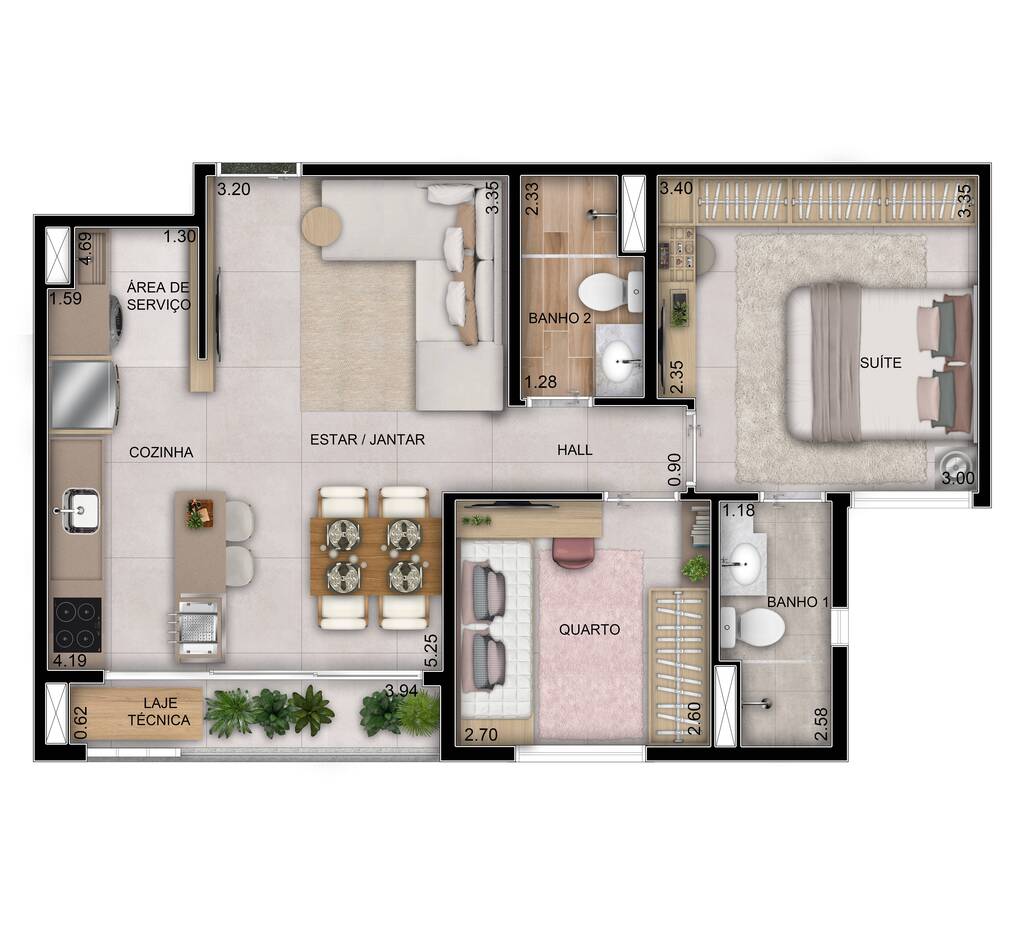 Planta 02 - 2 dorm 60m�