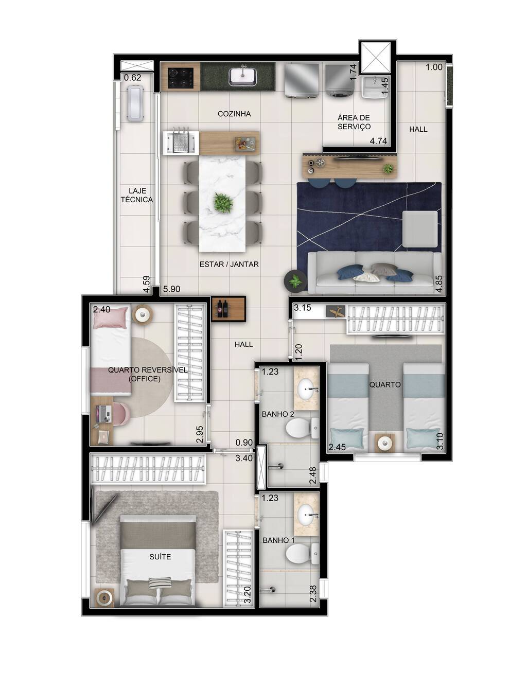 Planta 03 - 3 dorm 78m�