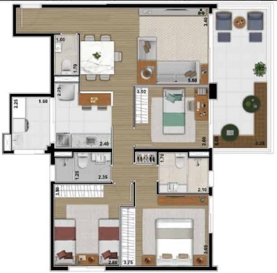 Planta 01 - 3 dorm 103m�