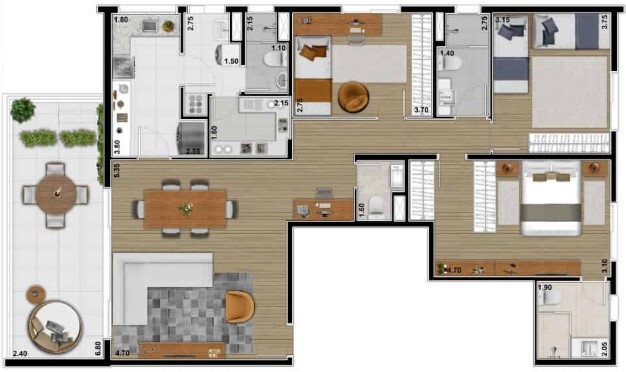 Planta 02 - 3 dorm 132m�