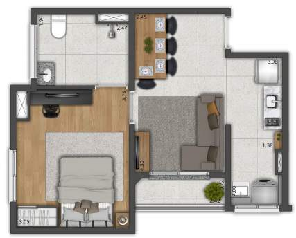 Planta 01 - 1 dorm 38m�