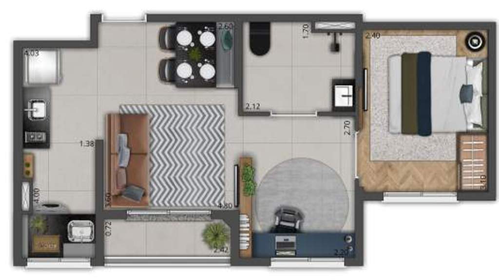 Planta 02 - 1 dorm 39m²