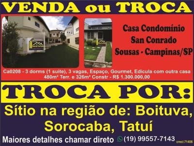 Casa em Condomnio para Venda, em Campinas, bairro Loteamento Caminhos de So Conrado (Sousas), 3 dormitrios, 5 banheiros, 3 sutes, 4 vagas