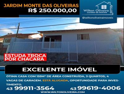 Casa para Venda, em Santo Antônio da Platina, bairro Jardim Monte das Oliveiras, 3 dormitórios, 4 vagas