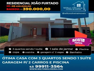 Casa para Venda, em Santo Antnio da Platina, bairro Conj. Joo Furtado, 3 dormitrios, 1 banheiro, 1 sute, 2 vagas