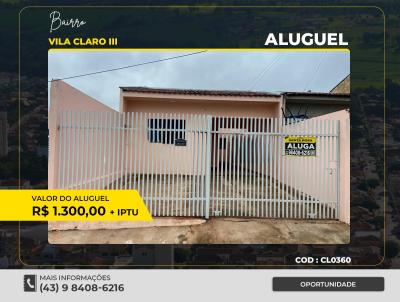 Casa para Locao, em Santo Antnio da Platina, bairro VILA CLARO III, 2 dormitrios, 1 banheiro