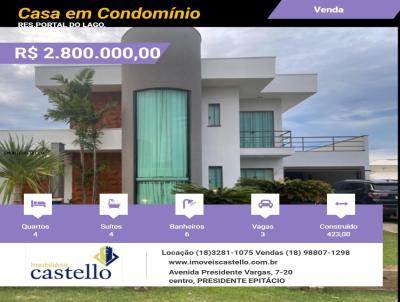 Casa em Condomnio para Venda, em , bairro RES.PORTAL DO LAGO, 4 dormitrios, 6 banheiros, 4 sutes, 3 vagas