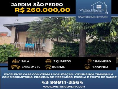 Casa para Venda, em Santo Antônio da Platina, bairro Jardim São Pedro, 3 dormitórios, 1 banheiro, 2 vagas