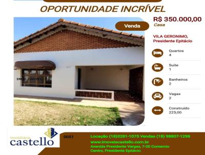 Casa para Venda, em Presidente Epit�cio, bairro VILA GERONIMO, 4 dormit�rios, 2 banheiros, 1 su�te, 2 vagas
