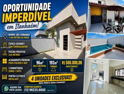 Casa para Venda, em Itanha�m, bairro JARDIM S�O FERNANDO, 3 dormit�rios, 3 banheiros, 1 su�te, 2 vagas