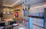 Perspectiva do Living (Salas de Estar/TV & Jantar) integrado  Cozinha - Tipo 3 e 4