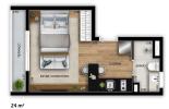 Planta 03 - 1 dorm 24m²