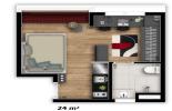 Planta 02 - 1 dorm 24m²