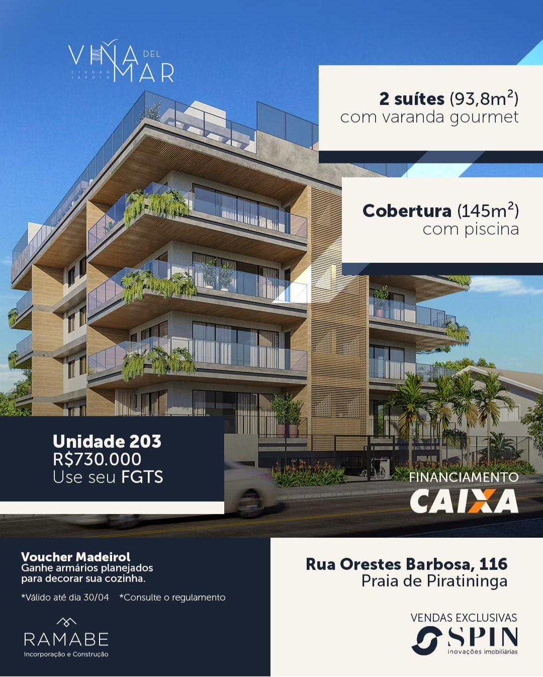 Via Del Mar!!! A poucos passos da Praia de Piratininga, o Via Del Mar promete revolucionar o conceito de moradia na Regio Ocenica. O empreendimento contar com mais de 10 opes de lazer e estacionamento para todas as unidades!